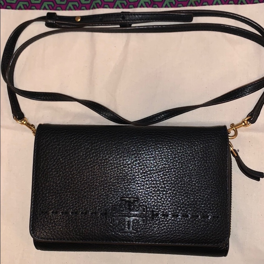 Black leather Tory Burch crossbody purse